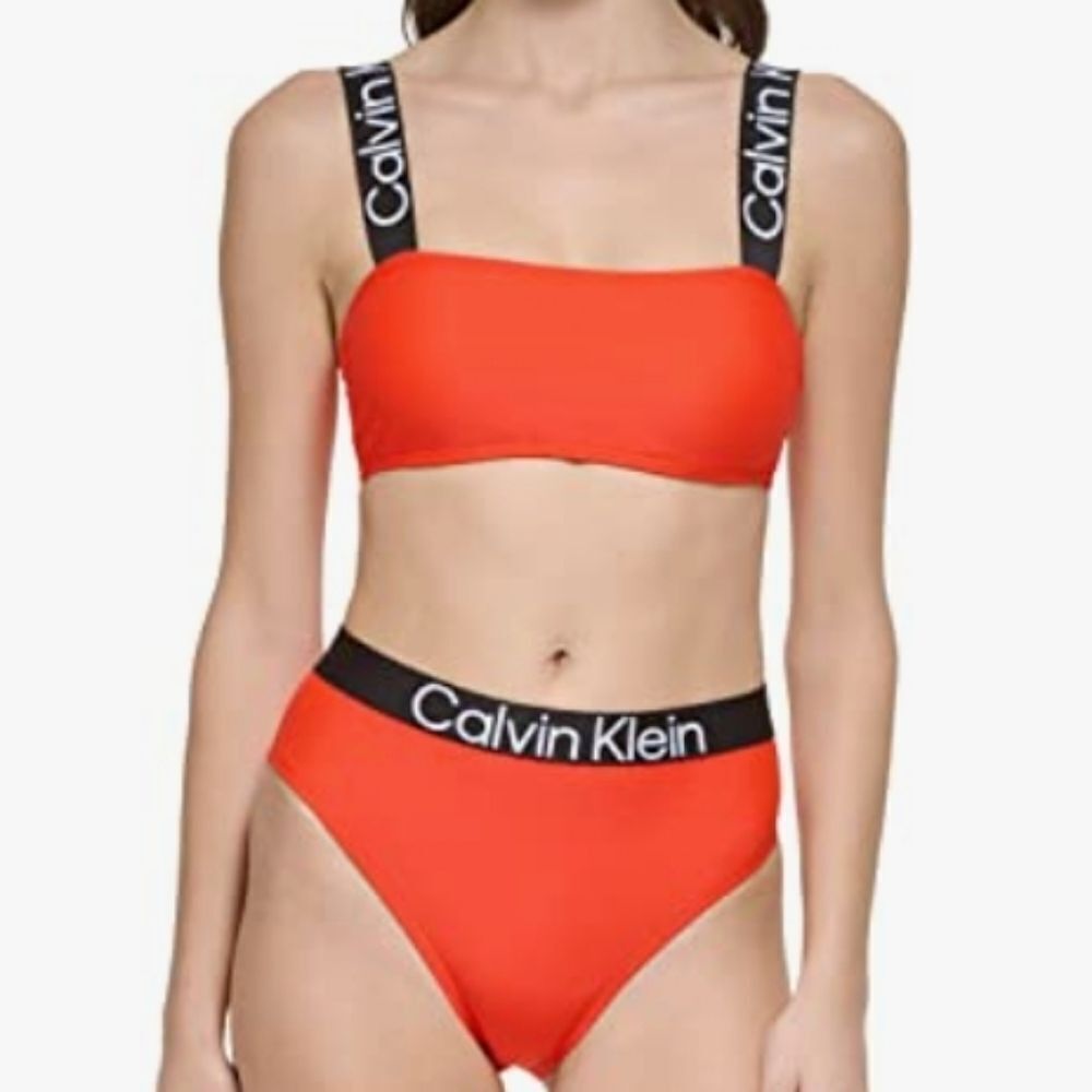 Calvin Klein Women's Logo Elastic Top & Bottom Bikini 2 Piece Set Size Large